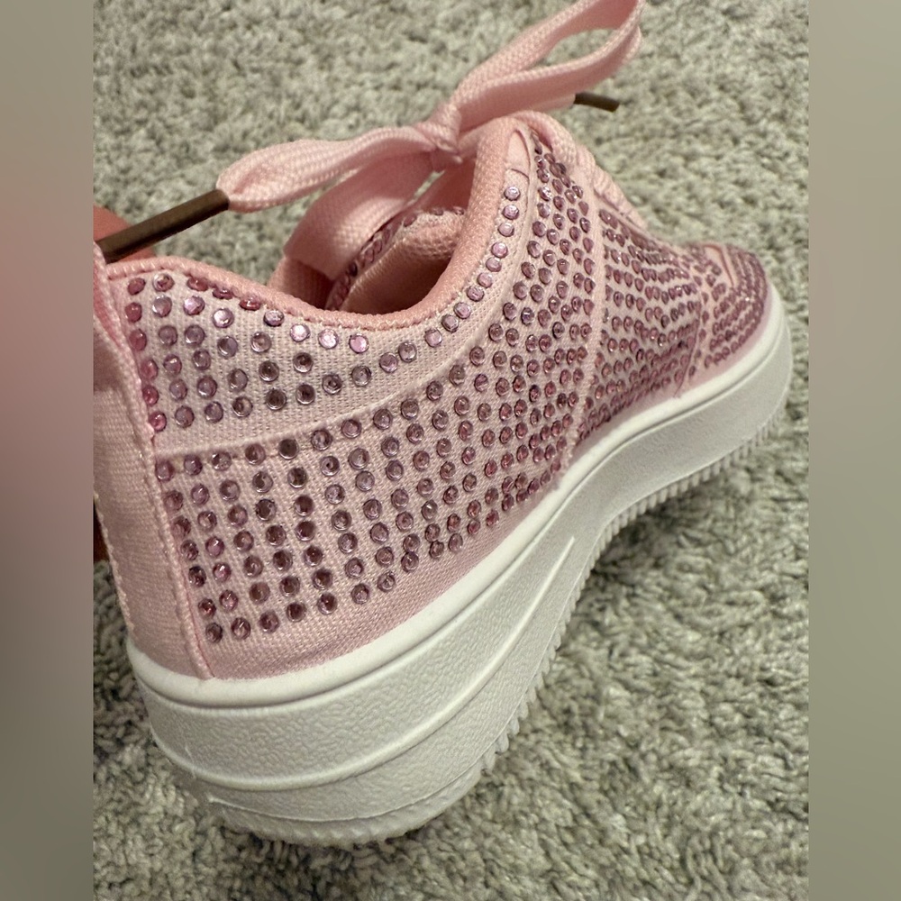 Pink Girls Rhinestone Sneakers - Picture 2 of 7